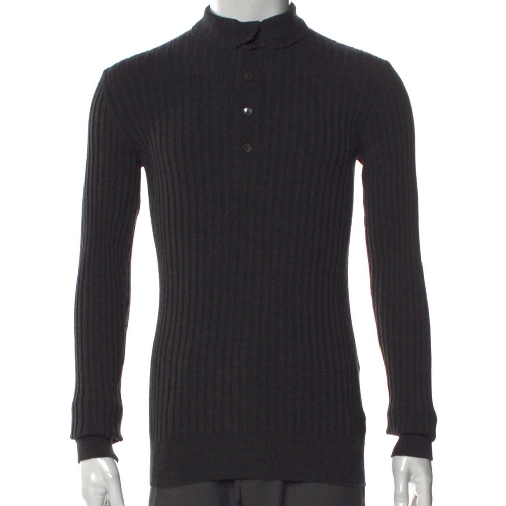 Dolce & Gabbana Black Ribbed Turtleneck Henley Sweater